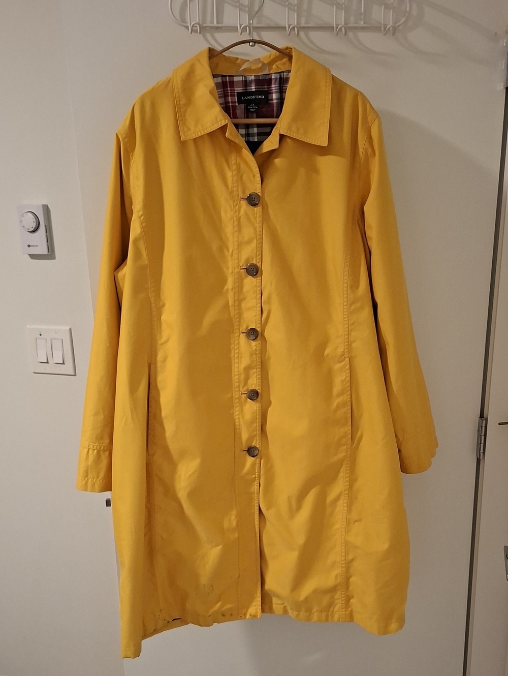 Lands' End Classic Vibrant Yellow Coat with Interior Plaid Trim (Size 2X)